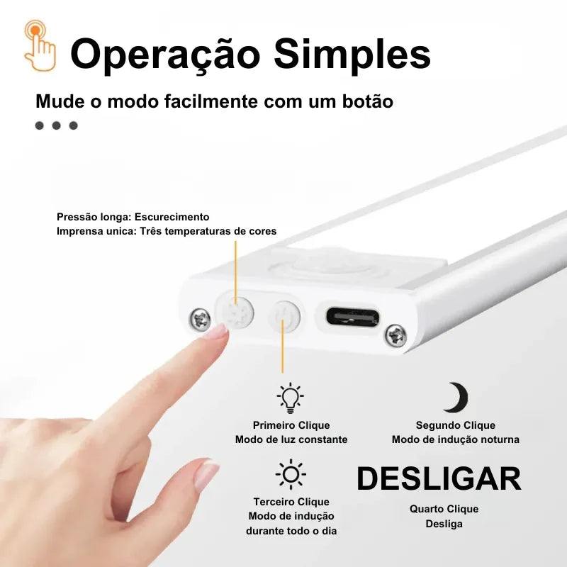 Luminária Sem fio Magnética - Recarregável USB  - Slim Motion